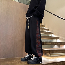 8XL-M春季新中式民族风束脚卫裤男潮牌拼接刺绣休闲裤KZ024P45，男装休闲裤，电商B312