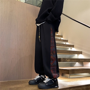 8XL-M春季新中式民族风束脚卫裤男潮牌拼接刺绣休闲裤KZ024P45图片