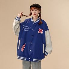 中性风23春季潮牌字母印花pu皮翻领棒球服夹克外套G642P85控108，男装夹克，A247A