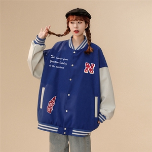 中性风 23春季潮牌字母印花pu皮翻领棒球服夹克外套G642P85控108图片