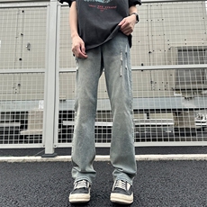 2024春季新款外景大码美式破洞拼接牛仔裤M-5XGK24094-P50，男装牛仔裤，电商A022