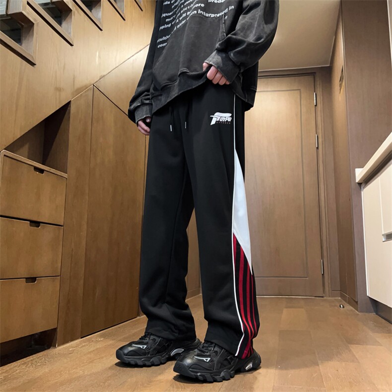 休闲裤男款秋季条纹撞色拼接卫裤美式高街宽松直筒长裤K7524-P42,男装休闲裤,星座512-3