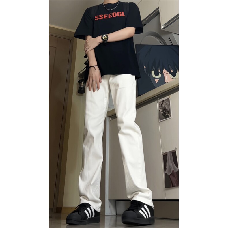 秋装弹力牛仔裤男美式高街vibe裤水洗潮牌直筒怀旧长裤GJ320p45，男装牛仔裤，电商D256