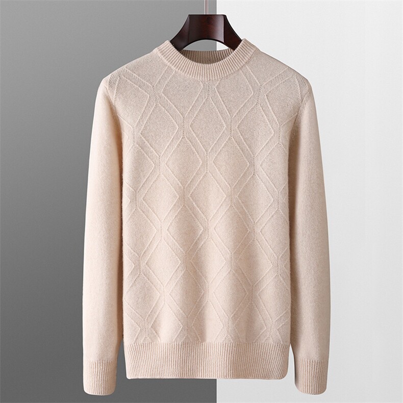秋冬季羊毛男士七针加厚圆领大菱形羊毛衫，男装羊毛衫，君贝羊绒