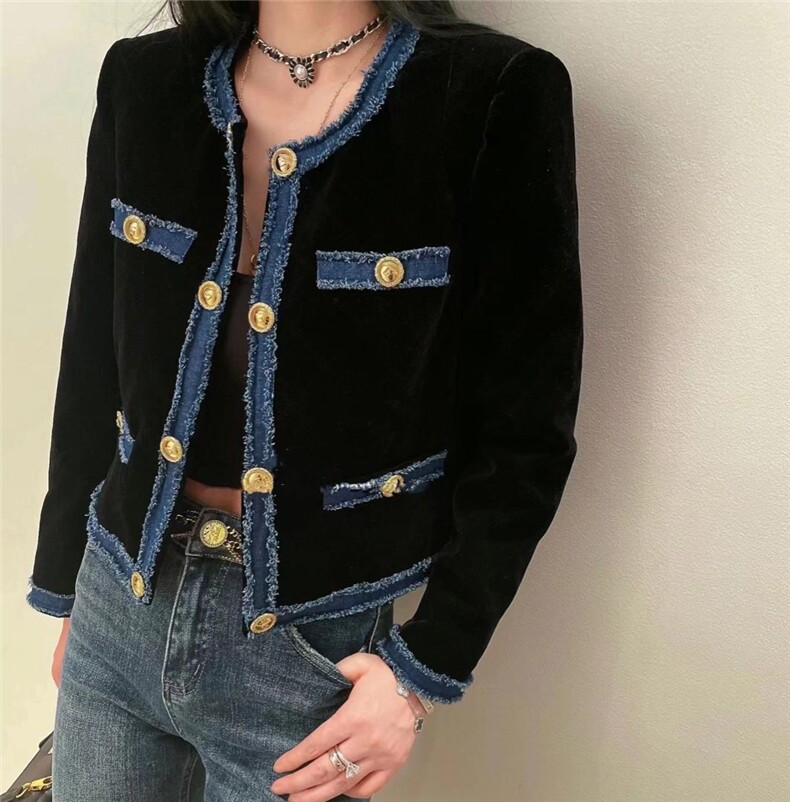 【现货】高品质牛仔拼接丝绒上衣，其它，色调轩