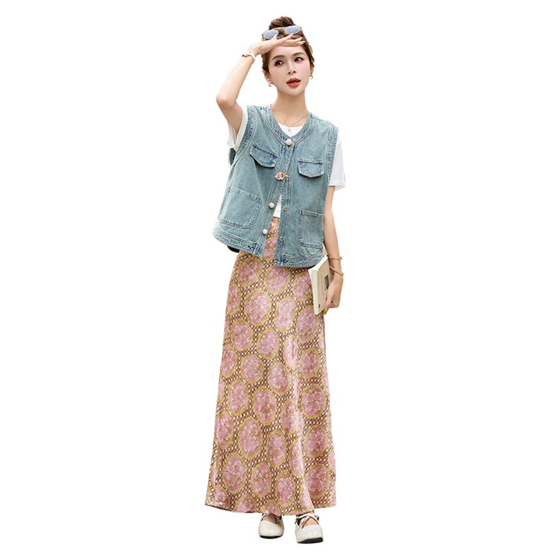 牛仔套装女2025夏日新款韩系松弛感气质巨好看的小香风半身裙穿搭,女装套装/套裙,奕可儿