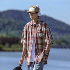 格子短袖衬衫男夏季新款美式复古高街衬衣小众潮流上衣CY849-P38，男装衬衫，星座412-2