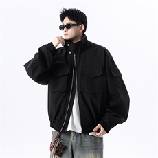 春季港风日系复古纯色贴袋拼接款翻领夹克男XZ213-JK18-P88控118，男装夹克，星座213