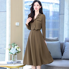 职业套装女高级感2024春秋新款时尚气质女神范小西装连衣裙两件套，女装套装/套裙，卡杰菲