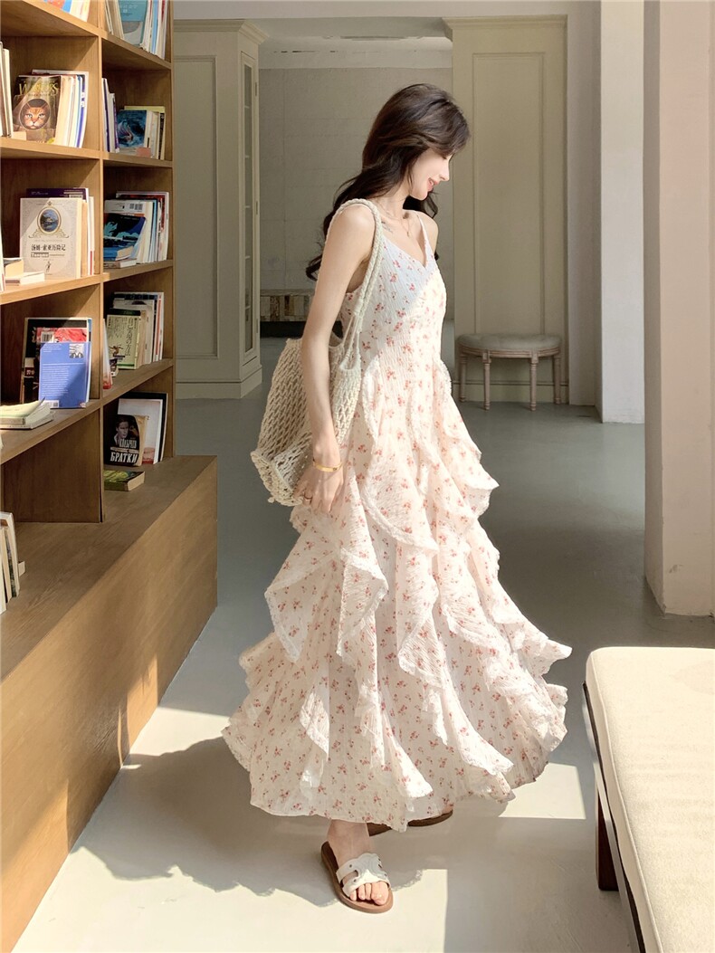 【现货】小清新碎花蕾丝花边吊带连衣裙P165-K268,女装连衣裙,浙宝128A