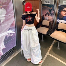 MAYI2025美式叠穿设计感绑带伞兵裤男女宽松休闲褶皱阔腿，男装休闲裤，星座218-1（原230）
