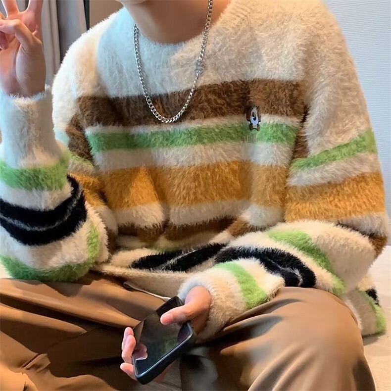 美式圆领毛衣男慵懒风休闲针织衫 M5579 P58图片