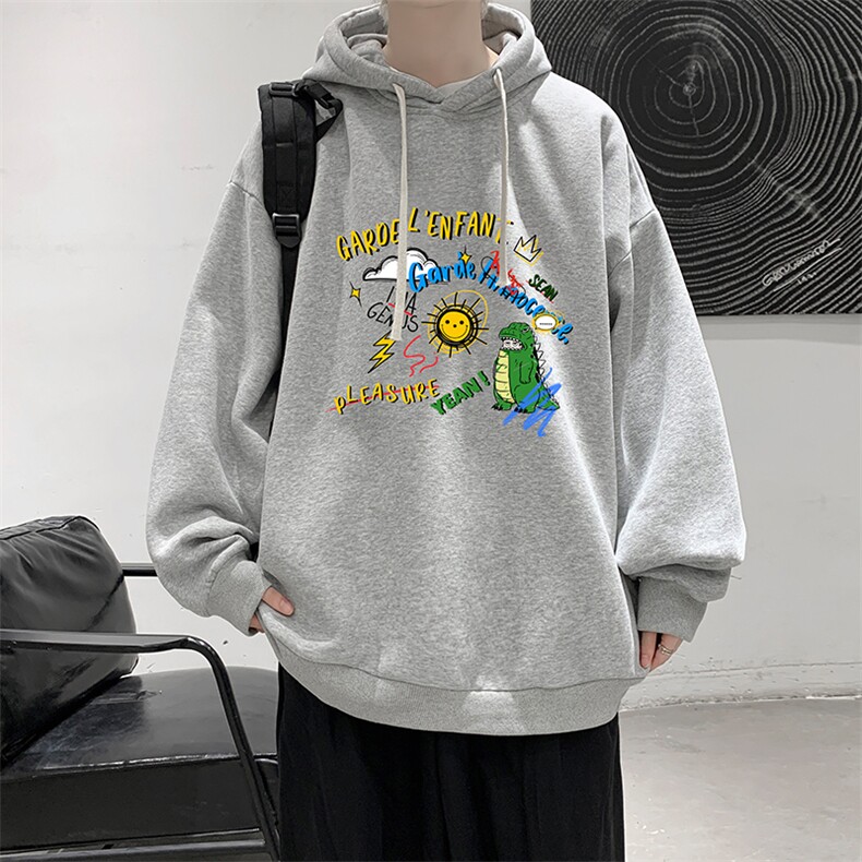 WY2219-P35加绒款-P40纯棉连帽卫衣男大码运动帽衫宽松薄外套男,男装卫衣,电商A040