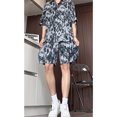 1短袖衬衫男+短裤潮流休闲套装男M-5XL大码TZ78708P50控98模特图，男装牛仔裤，星座226-2