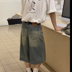 夏季薄款破洞牛仔短裤男美式复古宽松中裤潮牌街头百搭五分裤图片