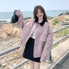 粉紫色扎染时尚工装短款夹克外套女2025秋季新款韩系甜酷气质上衣，女装短外套，2C198
