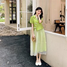 大货已出2022夏复古清新风套装251-5002-P130-K188，女装连衣裙，浙宝189