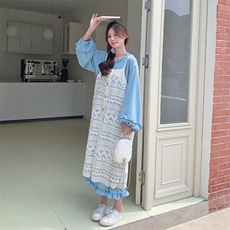 现货2026秋装蓝色连衣裙+白色马甲两件套2C056-6803-P155控218，女装连衣裙，2C056