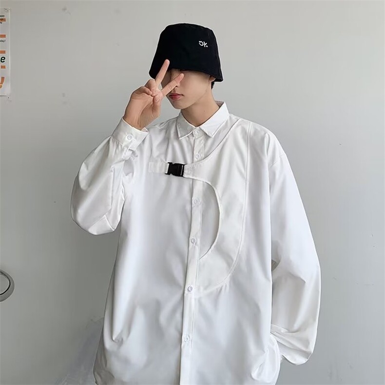 春季痞帅ins休闲衬衣设计感小众港风宽松衬衫男外套 W6944-P35图片