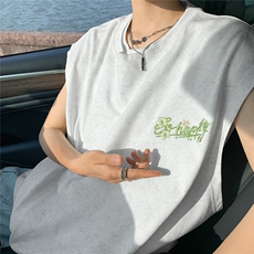 大250克重磅砂洗刺绣天丝棉冰丝坎肩背心T恤JF507特P35控55，男装背心/马甲，电商A422-1