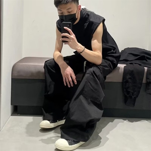 W10317-P50 网图现货 美式高街RO阔腿工装裤潮牌暗黑多口袋拖地裤图片