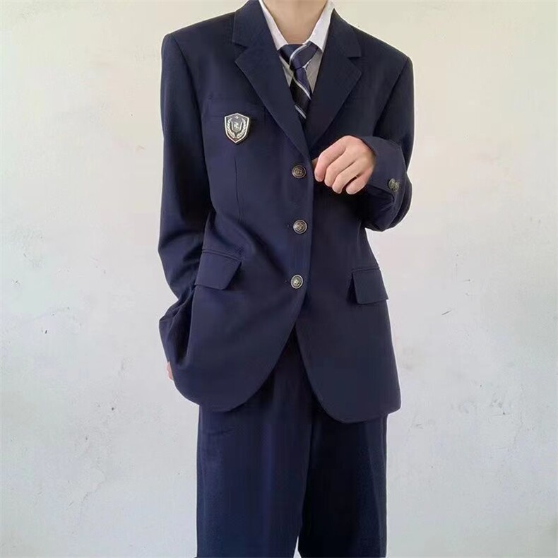 精品日系制服春秋季长款藏蓝色西服外套男士学生上衣西装西裤痞帅,男装西服,星座506A