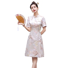 2024夏季新款优雅印花盘扣连衣裙修身显瘦气质淑女风，女装连衣裙，橙子家