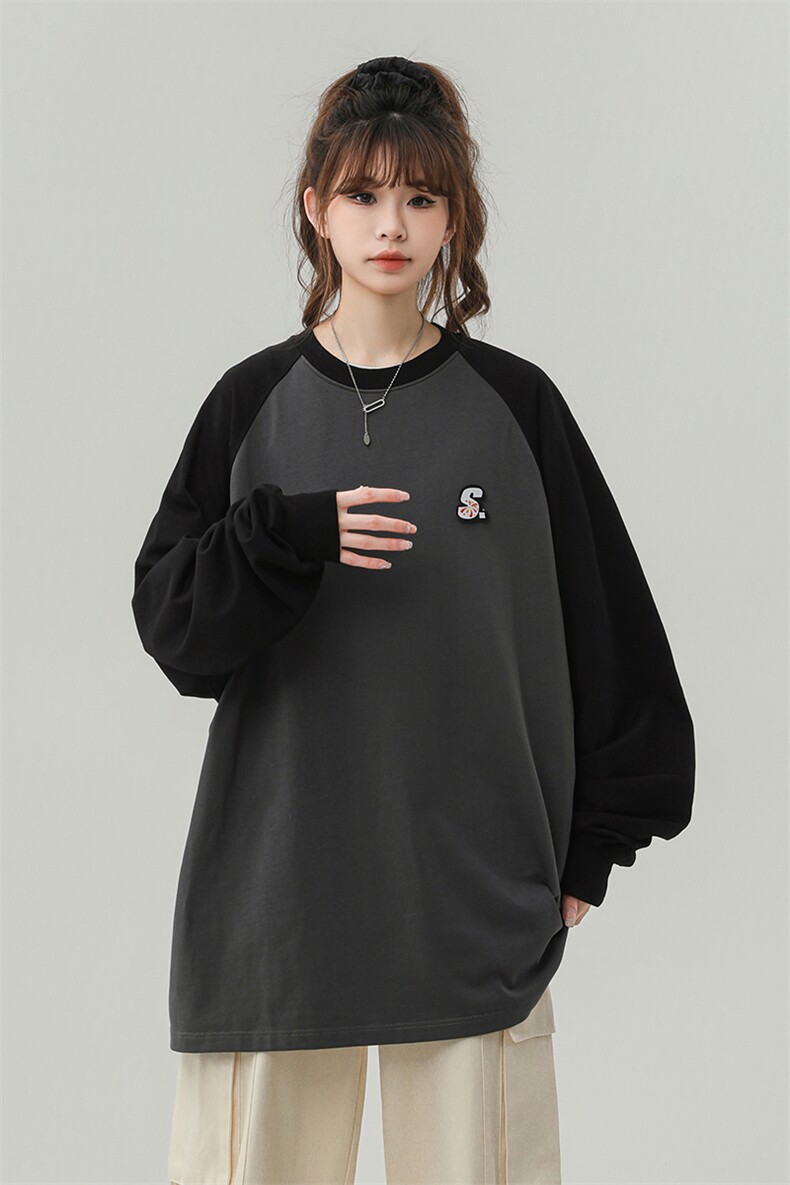中性插肩袖设计大码S立体贴标短款印花字母卫衣女WY77079P30控48,男装卫衣,星座226-1
