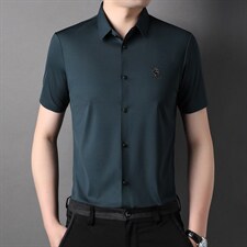 短袖衬衫男夏季薄款无痕免烫冰丝短袖衬衣商务休闲中年男士爸爸，男装衬衫，电商B212（原钱塘6029）
