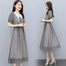 2021夏季新款时尚显瘦碎花连衣裙优雅气质中长款女装裙子，女装连衣裙，笃写