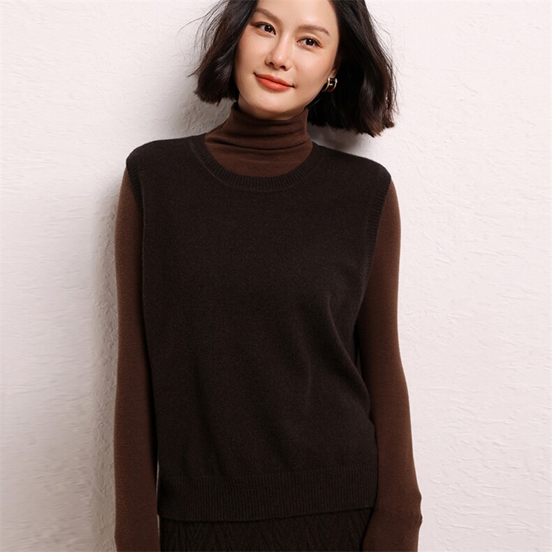 春季新款羊绒针织马甲女叠穿外搭圆领短款宽松无袖坎肩背心,女装羊绒衫,江帆羊绒