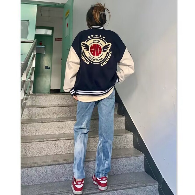 2025潮牌毛巾绣字母棒球服外套男女秋季复古宽松潮流情侣夹克,男装夹克,星座218-8