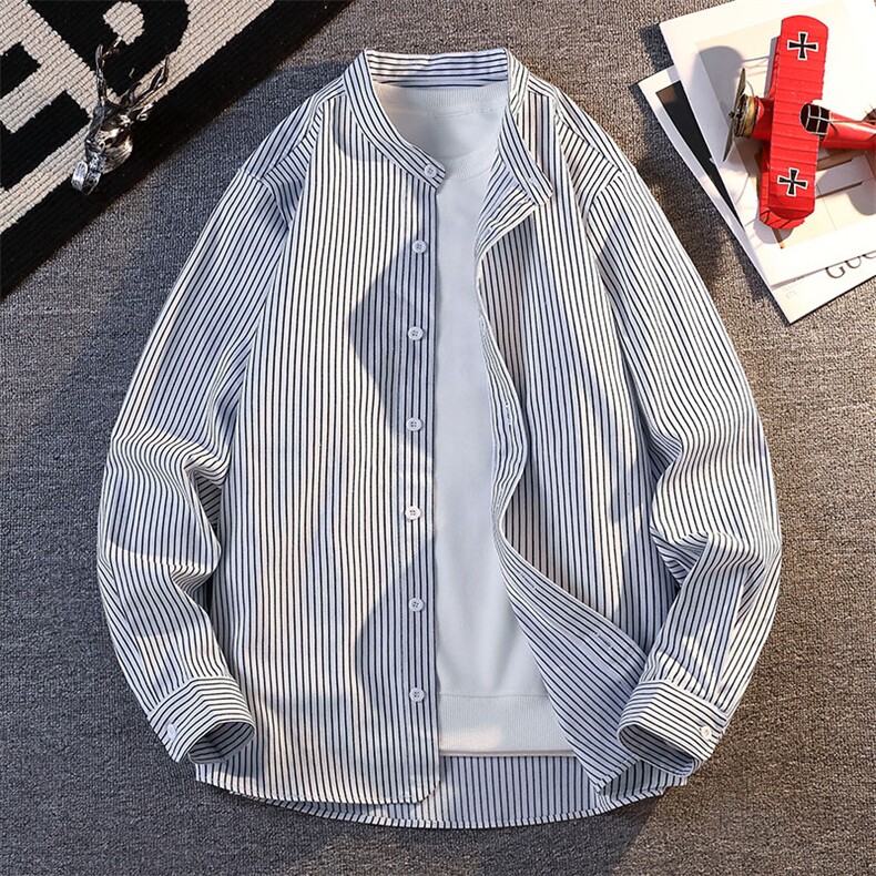秋季新款设计感条纹衬衣男宽松休闲百搭高级感衬衫C2270-特价P45，男装衬衫，电商A007