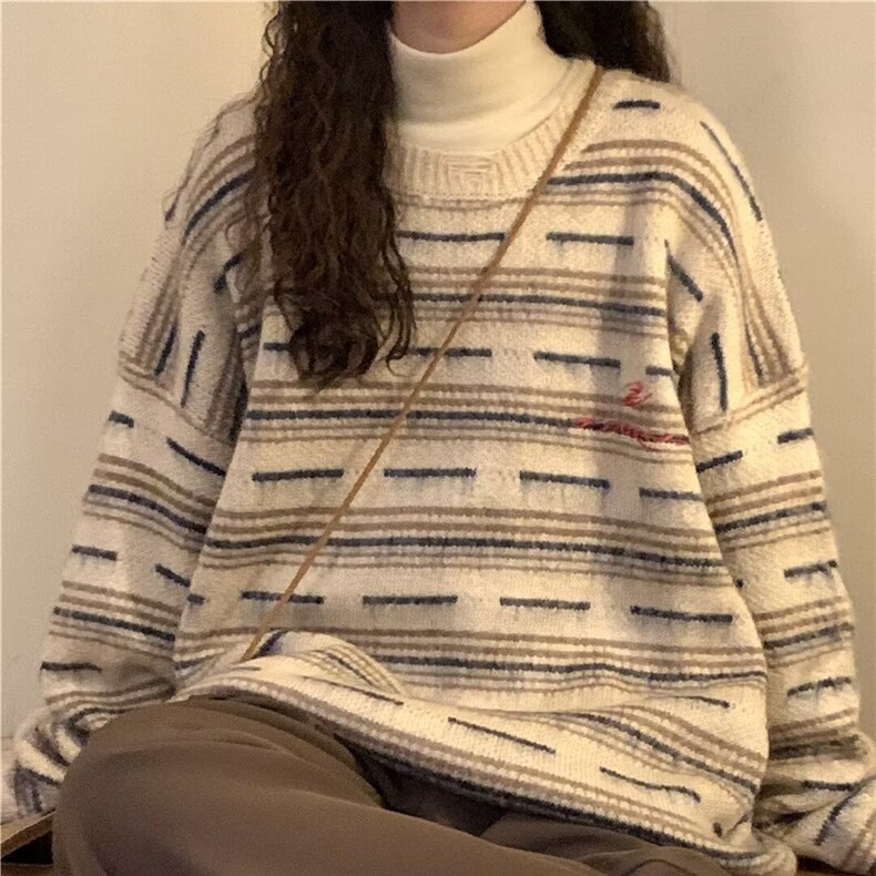 毛针织衫女2025春秋新款条纹流行针织衫女秋冬装宽松舒适慵懒,男装针织衫/毛衣,星座1210-1