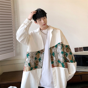港风长袖衬衣男情侣大码M-5XL中性风刺绣潮长袖衬衫男CS9743P50图片