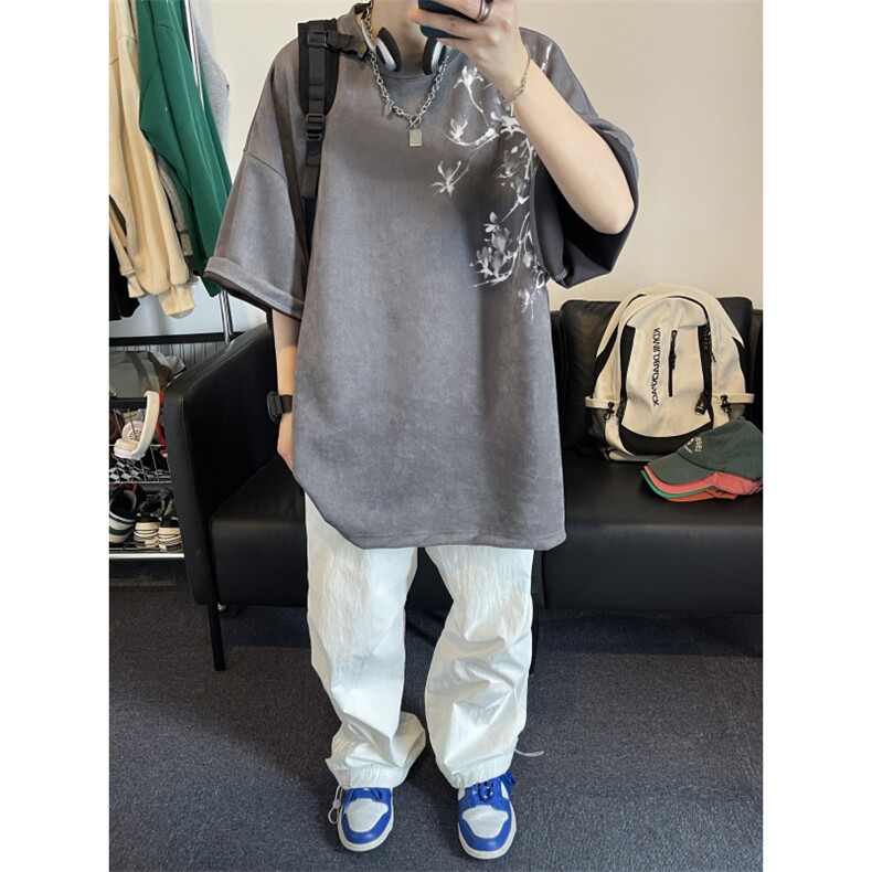 得物抖音直播高品质麂皮绒风印花宽松短袖djp296-特批23控39,男装T恤,星座605(原A050)