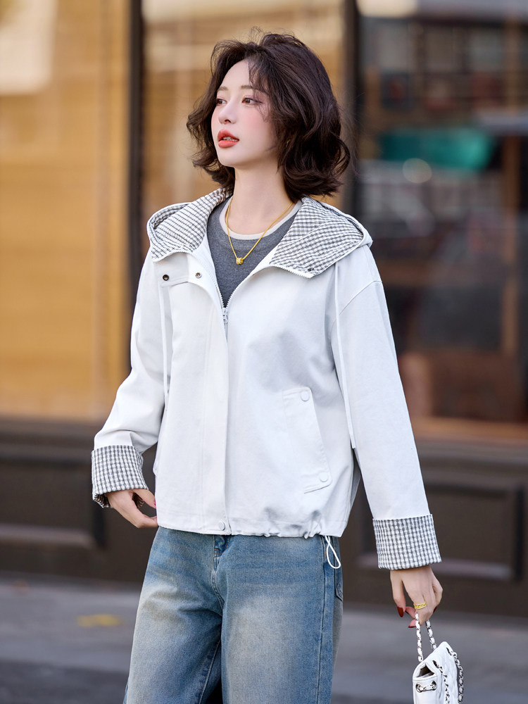 时尚休闲短款外套女2025新款春装小个子宽松撞色气质风衣夹克上衣,女装短外套,梦懿尔