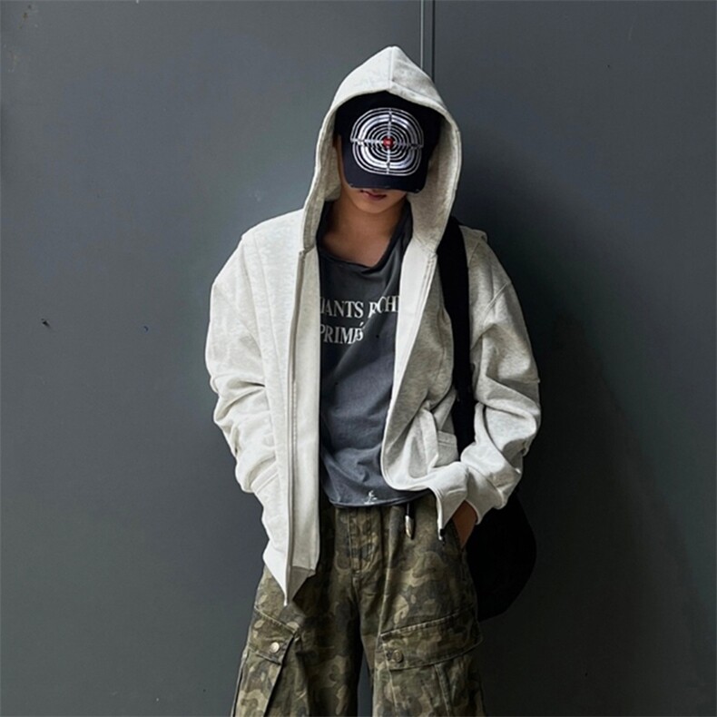 抖音得物高品质二开25秋冬美式重磅宽松结构设计连帽卫衣外套W78,男装卫衣,电商A486