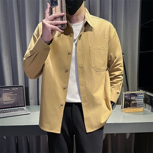 新款足货秋冬男士内搭外穿纯色长袖衬衫小伙主推衬衣C602P48控78图片