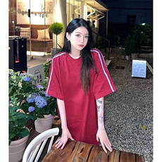 抖音得物高品质二开240克宽松纯棉美式潮牌三条杠织带短袖T恤，男装T恤，电商A486-1