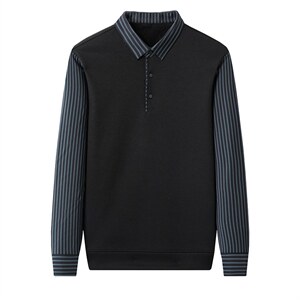 长袖t恤男纯色卫衣春秋季polo衫中年潮流假两件上衣服2023新款图片