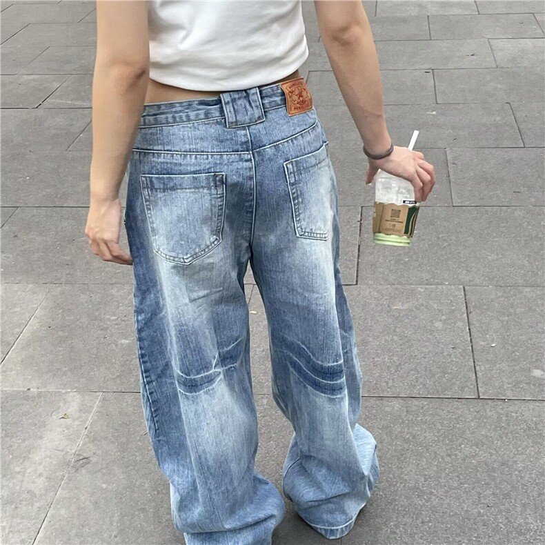 复古街头水洗直筒牛仔裤男女cleanfit宽松垂感阔腿拖地裤NKU77,男装牛仔裤,星座1116A（原606A-3）