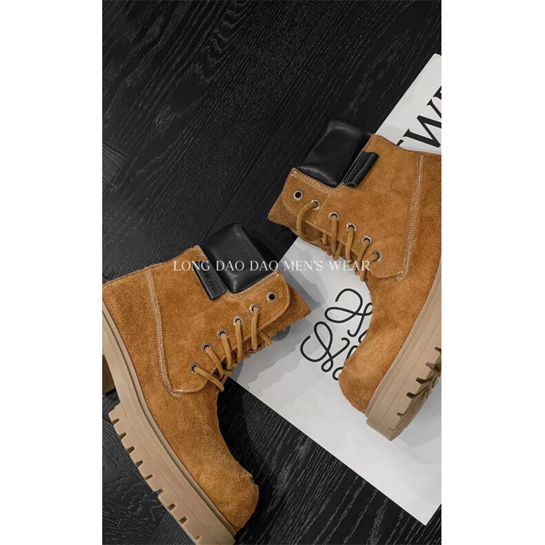 龙叨叨潮流复古圆头工装铭牌大黄靴休闲百搭英伦风马丁靴XD12P165，男鞋靴子，电商D256-3(原A064-3)