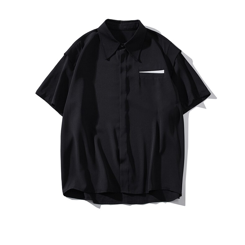wassuphappy白色短袖衬衫男款夏季潮流高级感痞帅衬衣服休闲外套,男装T恤,电商D232