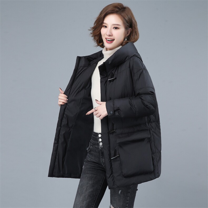 2022年冬季新款保暖白鸭绒羽绒服女中长款连帽韩版休闲外套女开衫,女装羽绒服,简韵佳