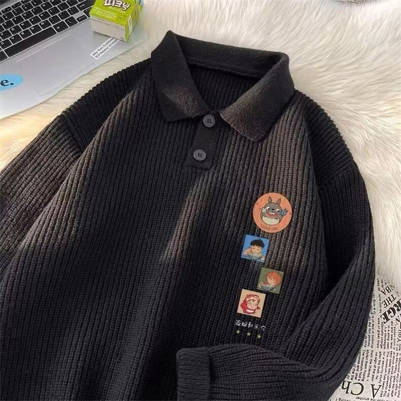 英伦高级感慵懒风毛衣男新款青少年polo领上衣潮流宽松针织衫外套,男装针织衫/毛衣,星座1210-1