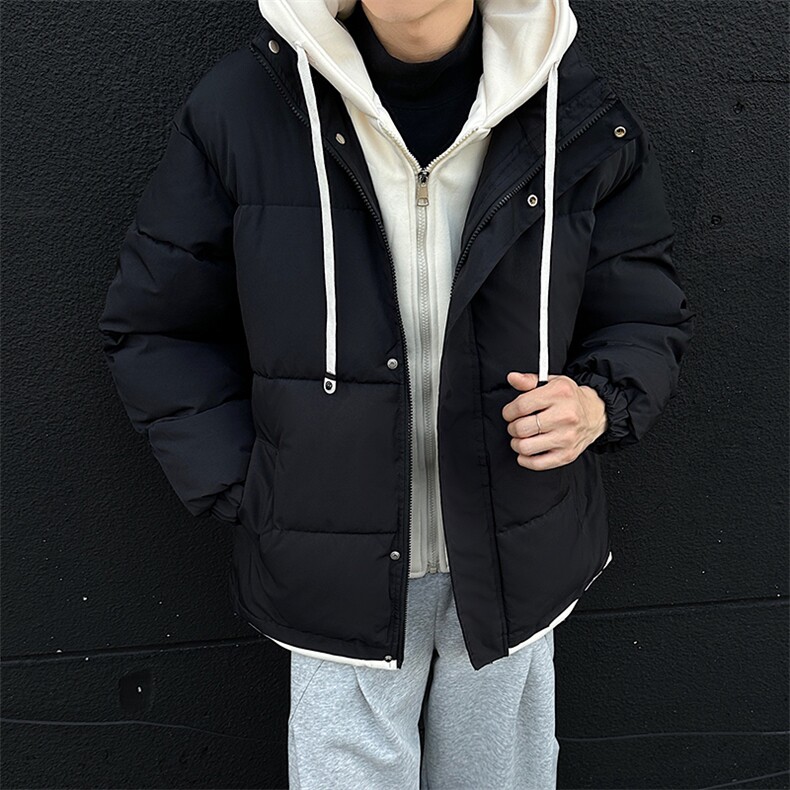 撞色连帽冬季假两件棉服情侣款保暖棉衣宽松袄子D4134-TP75不,男装棉衣,电商A102