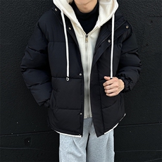 撞色连帽冬季假两件棉服情侣款保暖棉衣宽松袄子D4134-TP75不，男装棉衣，电商A102