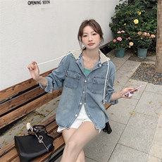 正品女装官方夏2025春季新款休闲百搭上衣复古可脱卸帽女士牛，女装短外套，豆豆家