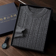 七针麦穗圆领35%羊绒衫男士秋冬季新款简约休闲，男装羊绒套衫，台绒羊绒